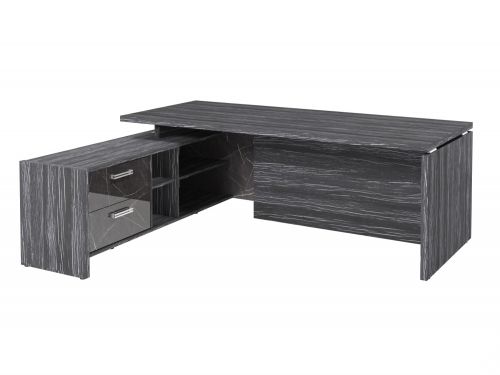Стол руководителя с опорной тумбой Festus FI-121L.GG 1800x2100x750 (Древесина Графит/Камень Пьетра Гриджиа черный)
