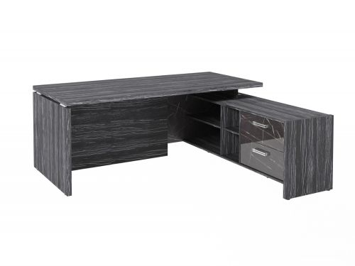 Стол руководителя с опорной тумбой Festus FI-119R.GG 1800x1900x750 (Древесина Графит/Камень Пьетра Гриджиа черный)