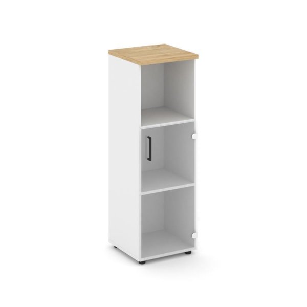 Шкаф средний узкий SN.STU.E-202(R) (400х400х1203) (Белый/Тиквуд Светлый/Прозрачный)