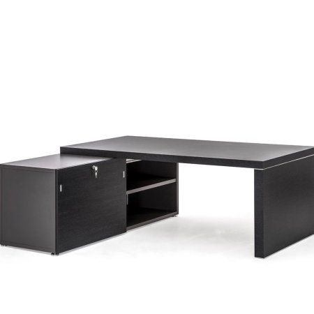 Стол письменный на панель-опоре и опорной тумбе левый Titano PTI9920010C35WH 2000x2100x740 (Черное дерево)