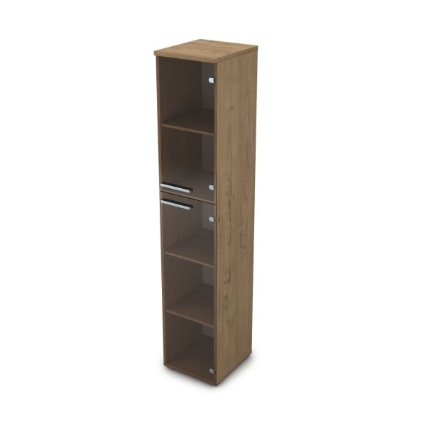 9П.005.9 Пенал высокий со стеклом (400x450x2045) (Teakwood)
