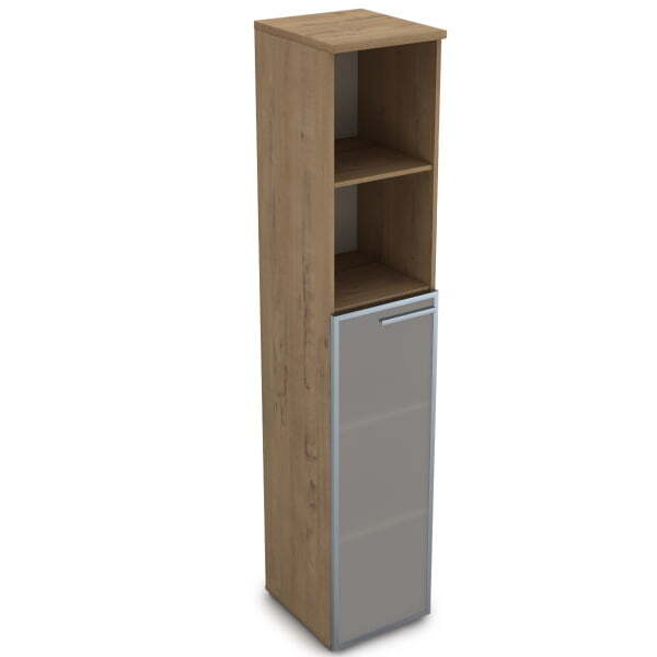 9ПП.005.15 Пенал высокий со стеклом и открытой полкой (400x450x2045), правый (Teakwood)
