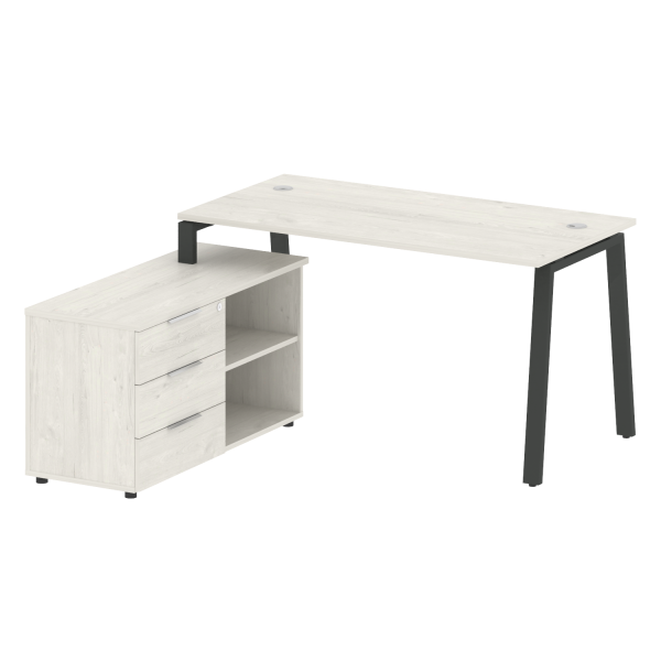Рабочая станция с тумбой на А-образном м/к Metal System Style БА.РС-СТС-2.3 (L) 1500x1520x750 (Дуб наварра/Антрацит металл)