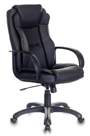 Кресло руководителя CH-839 черный Leather Black эко.кожа крестов. пластик (Черный)
