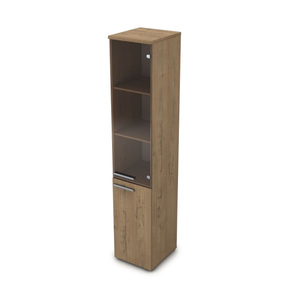 9П.005.12 Пенал высокий со стеклом (400x450x2045) (Teakwood)